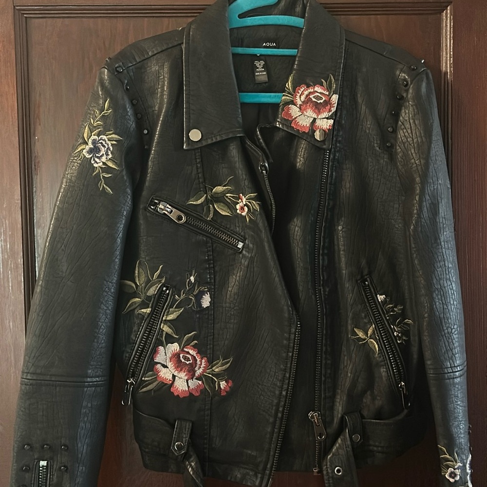 AQUA leather embroidered jacket